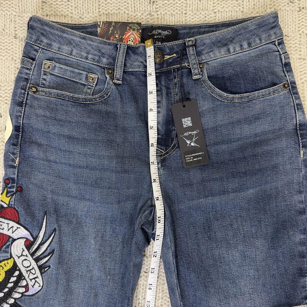 Ed Hardy Women Flare Jeans 28 NWT New York City Skull Eagle Embroidered Y2KDenim - Picture 12 of 14
